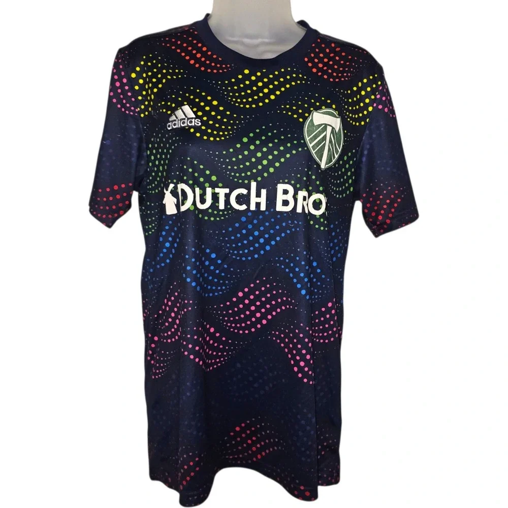 Adidas Portland Timbers Pride Pre-Match Jersey Mens Navy Rainbow Dutch Bros Sz S